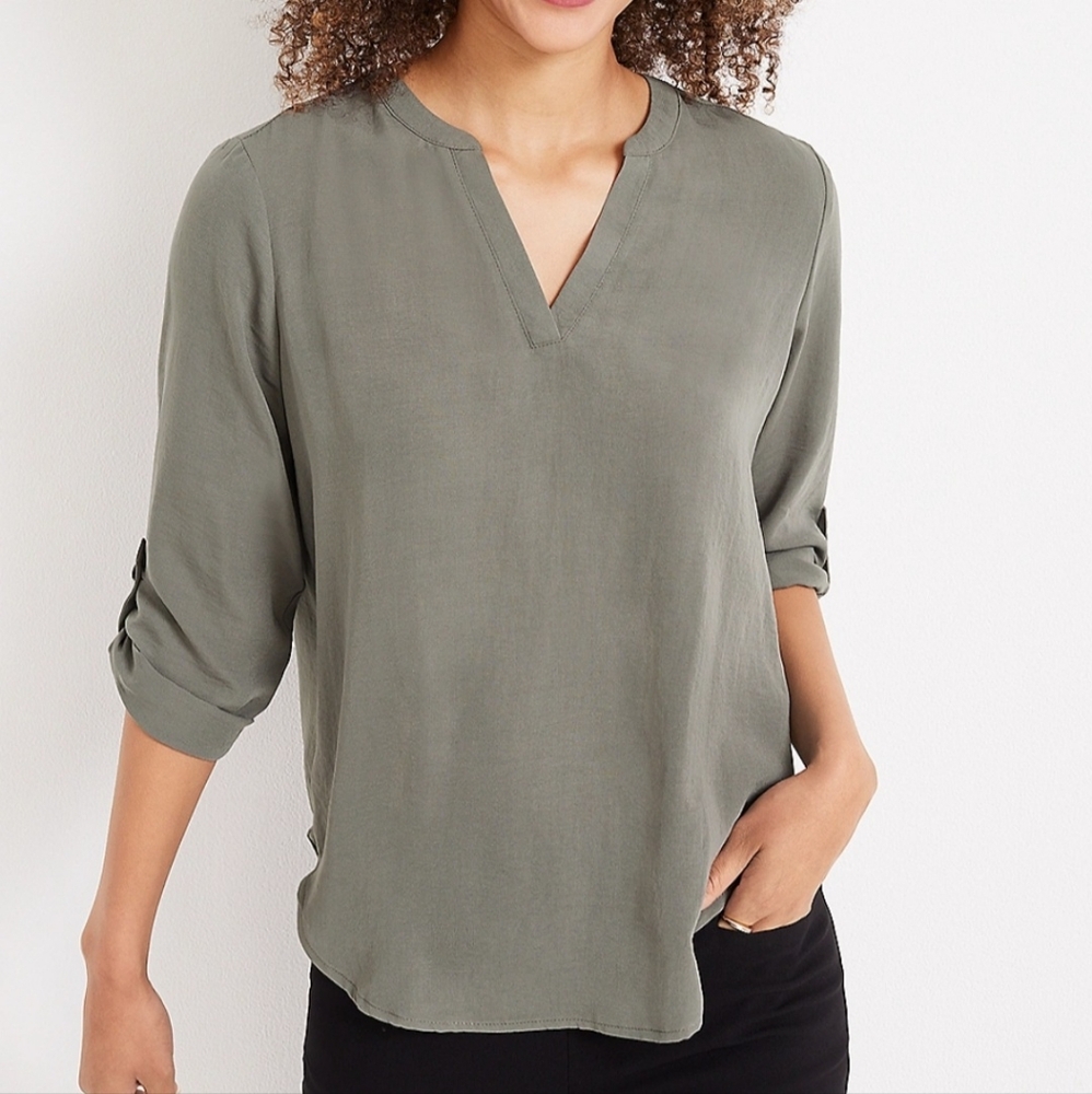 Maurices Olive Green 3/4 Length Sleeve Blouse Top - Size Small - Cute Work Top